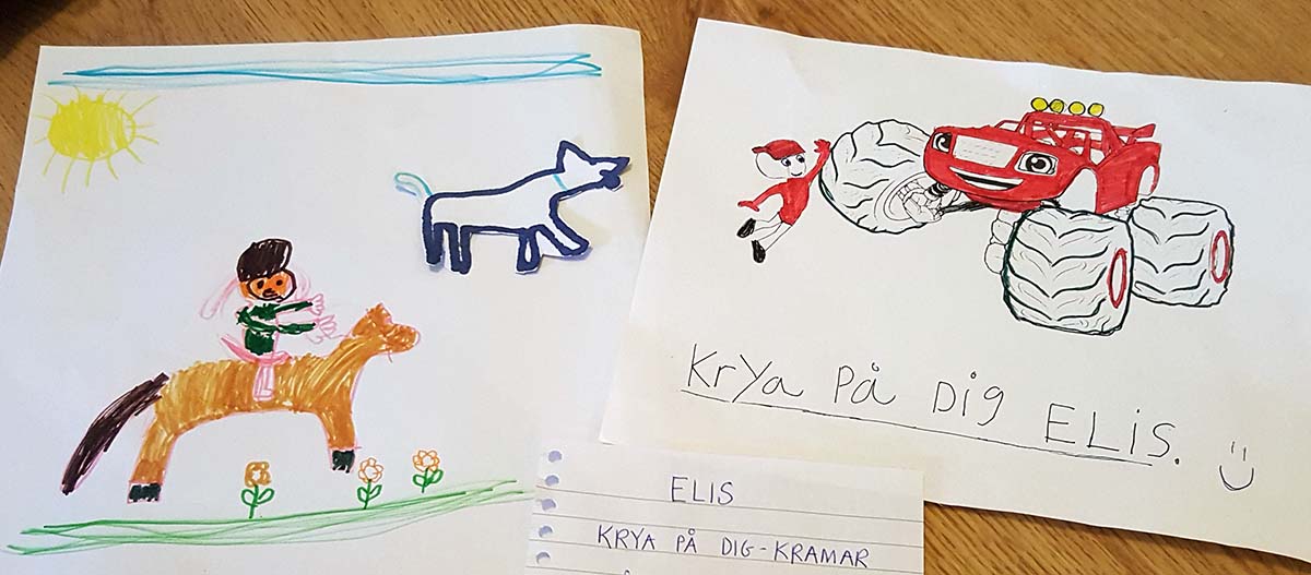 Teckningar till Elis från sysslingarna.