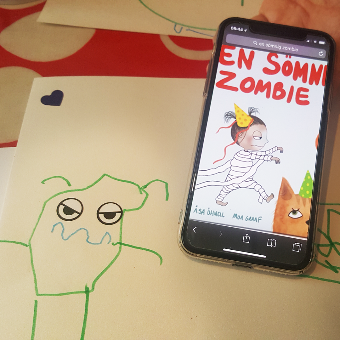 Elis har ur minnet ritat minen från boken "En sömnig zombie"