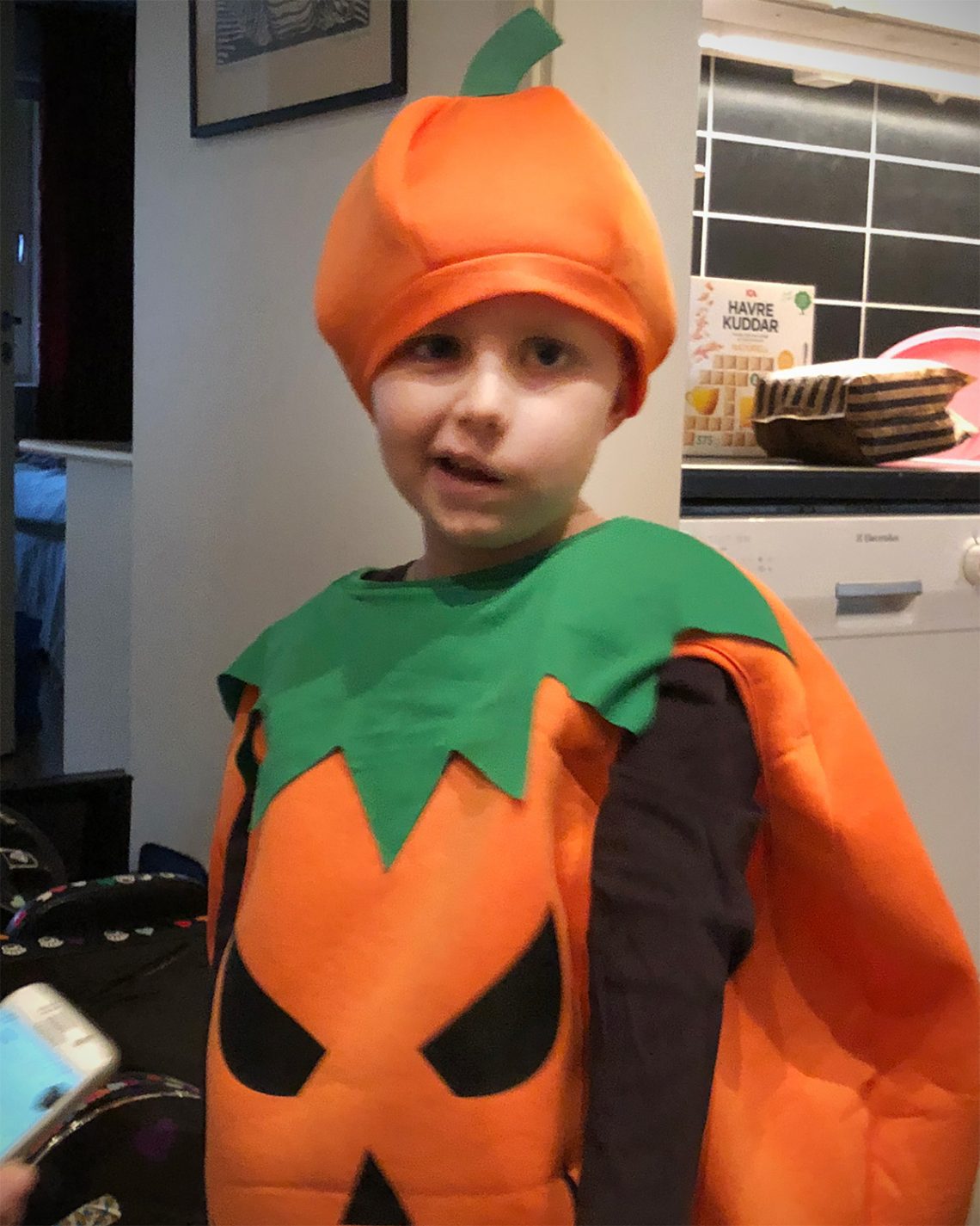 En glad Elis i pumpadräkt