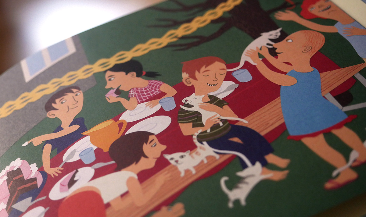 Slutscen i Eugen-boken. Han är färdigbehandlad och då ställs det till med fest