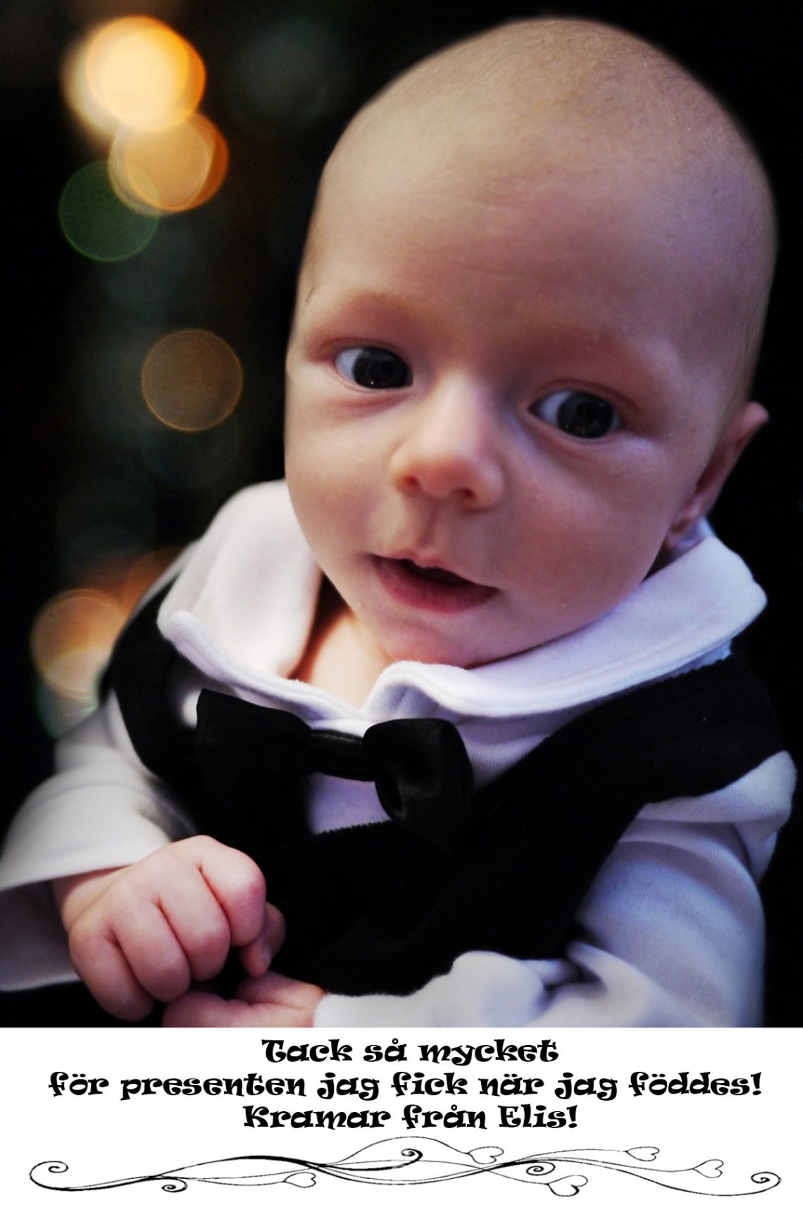 Tackkortet vi skickade till alla som gett presenter till Elis när han föddes