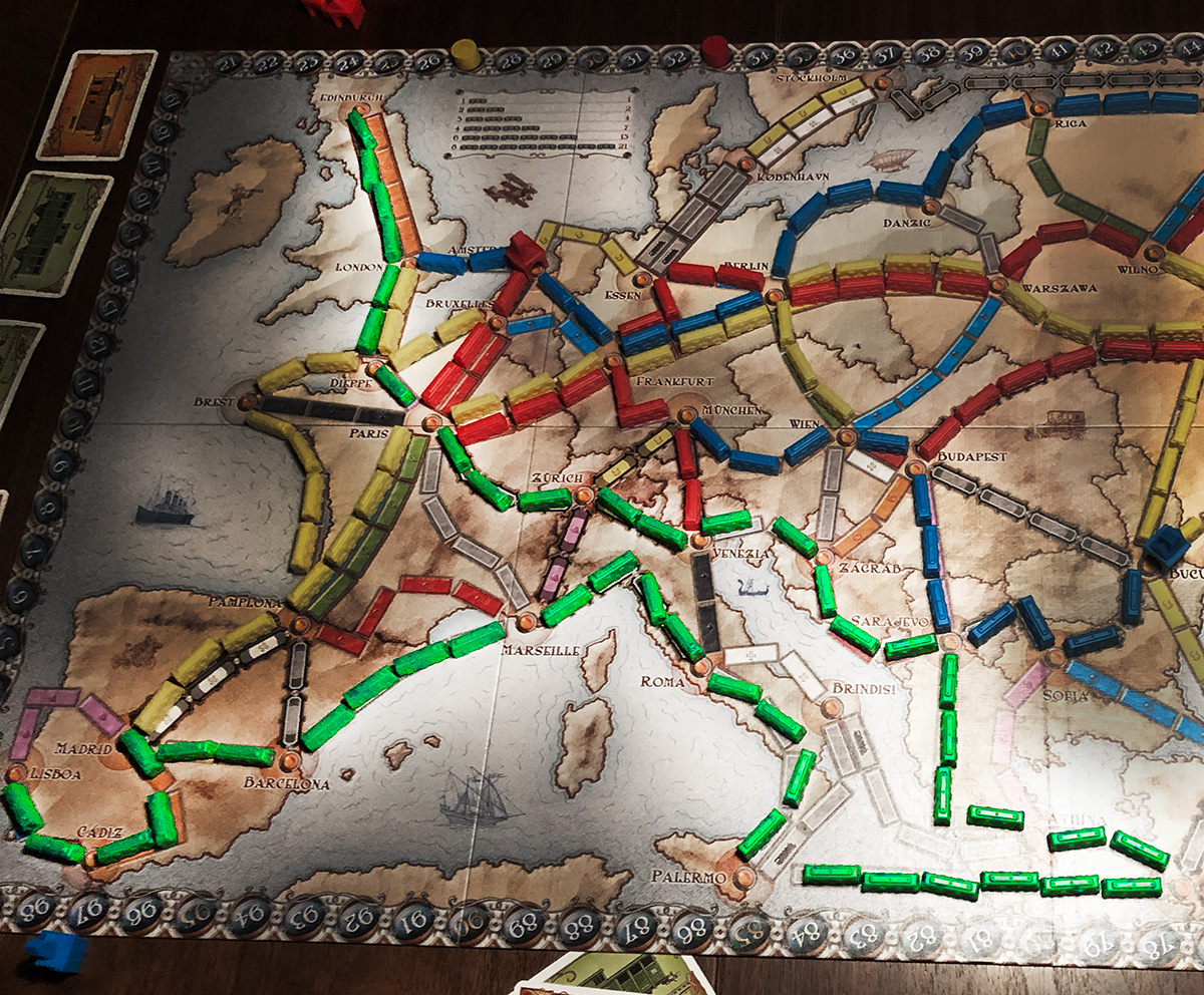 Min perfekta, gröna, sträcka i Ticket to Ride (vi spelade med expansionsset)