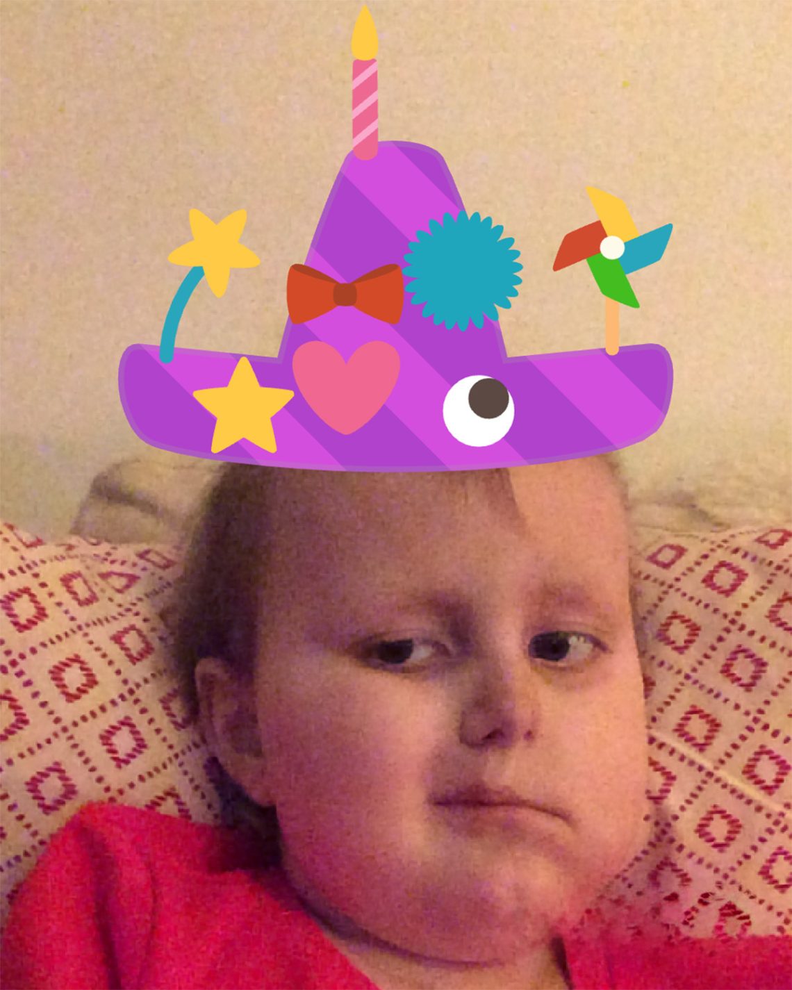 Selfie på Elis med en digital hatt på huvudet