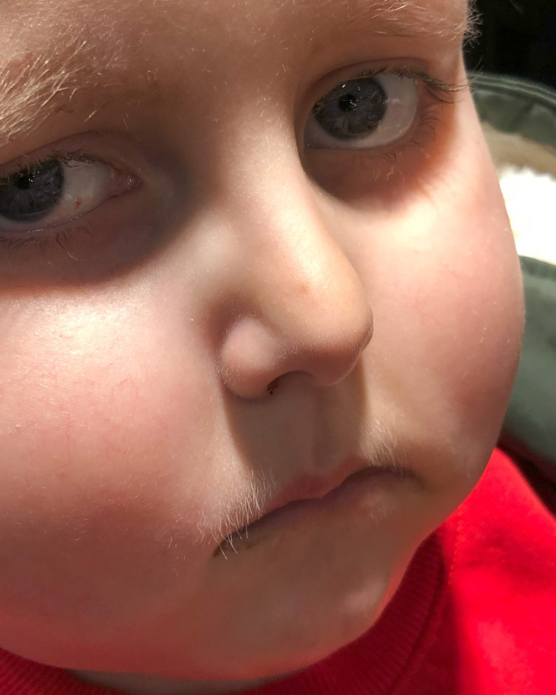 Närbild på Elis, som har fått längre hårstrån i mustaschen.